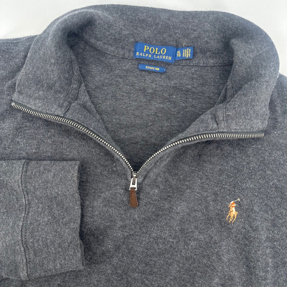 Polo Ralph Lauren Quarter Zip Pullover Mens XL Gray Estate Rib Pony Logo